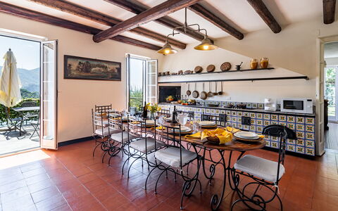 Villa Baia Blu 12: Furniture, Kitchen & Dining Room Table, Home, Chair, Dining Room, Kitchen, Houseplant, Estate, Resort, Countertop