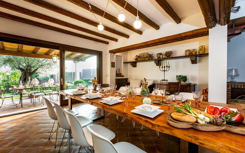 Villa Alba 12: Furniture, Interior Design, Table, Ceiling, Kitchen & Dining Room Table, Chair, Home, Room, Dining Room, Restaurant