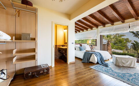 Villa Alba 12: Furniture, Interior Design, Flooring, Floor, Bed, Bedroom, Wood, Ceiling, Wood Flooring, Room