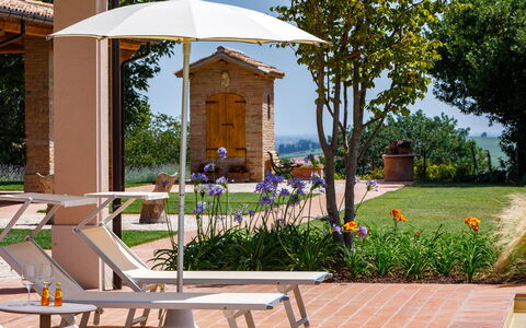 Ca' Pellicciano 8: Furniture, Outdoor Furniture, Umbrella, Chair, Outdoor Table, Garden, Shade, Flowerpot, Patio, Eco Hotel