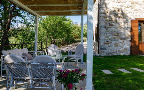 Villa Agostini 10: Furniture, Chair, Outdoor Furniture, Home, Garden, Porch, Shade, Door, Outdoor Table, Backyard