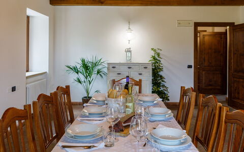 Villa Agostini 10: Furniture, Interior Design, Table, Wood, Dining Room, Flooring, Ceiling, Kitchen & Dining Room Table, Room, Chair