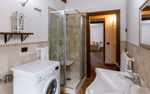 Villa Agostini 10: Interior Design, Flooring, Plumbing Fixture, Floor, Wood, Ceiling, Bathroom, Tap, Sink, Room