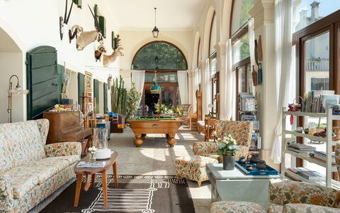 Villa Barchessa Panigai 8: Furniture, Interior Design, Flooring, Lighting, Ceiling, Living Room, Chair, Floor, Table, Couch