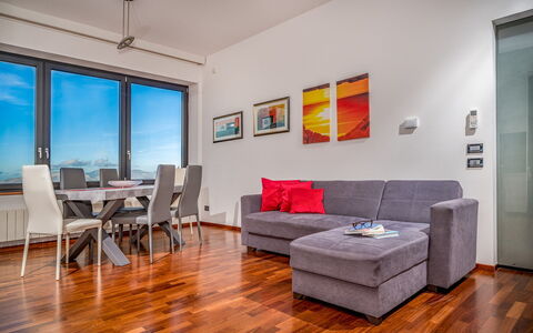Villa Relax 12+2: Flooring, Interior Design, Floor, Furniture, Ceiling, Room, Apartment, Wood Flooring, Living Room, Couch