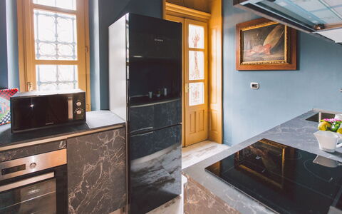 Torre Pirandello 6: Kitchen, Interior Design, Wood, Flooring, Kitchen Appliance, Countertop, Major Appliance, Floor, Cabinetry, Furniture