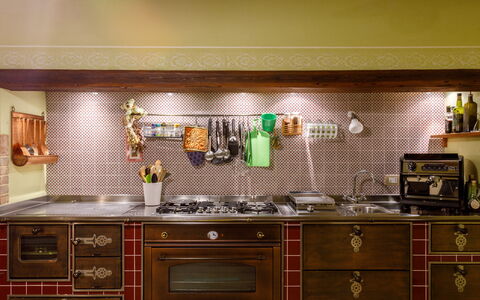 La Tana del Ghiro 18: Kitchen, Interior Design, Wood, Flooring, Furniture, Cabinetry, Countertop, Floor, Lighting, Room