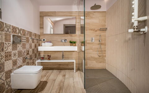 Villa Provenza 12+4: Flooring, Bathroom, Floor, Plumbing Fixture, Toilet Seat, Toilet, Interior Design, Tile, Sink, Plumbing