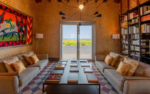 Villa Passo degli Aironi 12: Interior Design, Furniture, Flooring, Floor, Ceiling, Lighting, Room, Chair, Wood Stain, Living Room