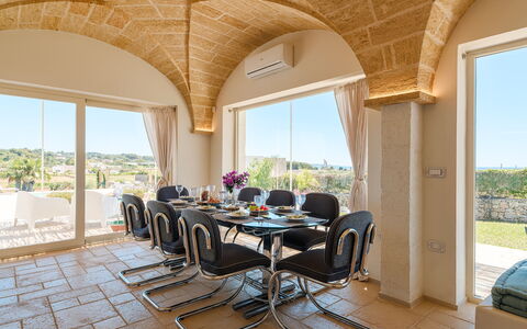 Villa Gialonia 8+2: Furniture, Interior Design, Chair, Table, Kitchen & Dining Room Table, Ceiling, Dining Room, Resort, Restaurant, Wood Stain