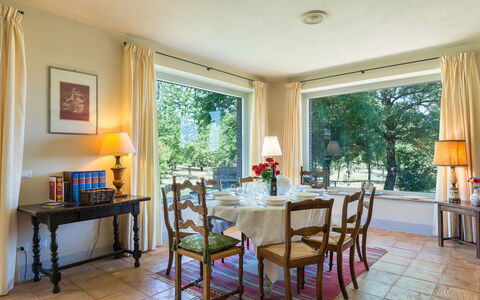 Casale dei Tigli 8: Furniture, Interior Design, Table, Ceiling, Flooring, Chair, Dining Room, Kitchen & Dining Room Table, Room, Floor
