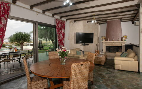 Villa Alessia 6: Furniture, Table, Chair, Outdoor Furniture, Kitchen & Dining Room Table, Outdoor Table, Coffee Table, Shade, Garden, Backyard