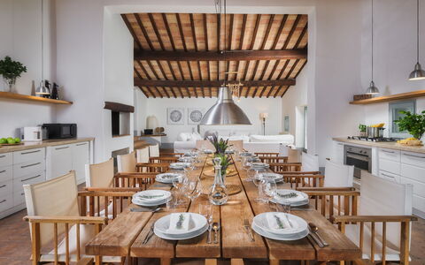 Villa Carmeli 12+2: Furniture, Interior Design, Wood, Flooring, Ceiling, Table, Kitchen & Dining Room Table, Kitchen, Home, Chair
