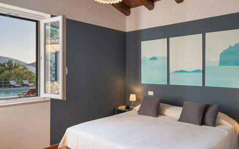 Villa le Sorbe 12: Bedroom, Furniture, Interior Design, Bed, Bedding, Bed Sheet, Home, Room, Lighting, Linens
