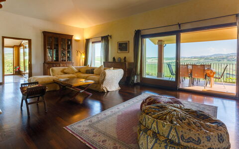 Villa California 6: Furniture, Chair, Couch, Wood Flooring, Wood Stain, Living Room, Eco Hotel, Hardwood, Resort