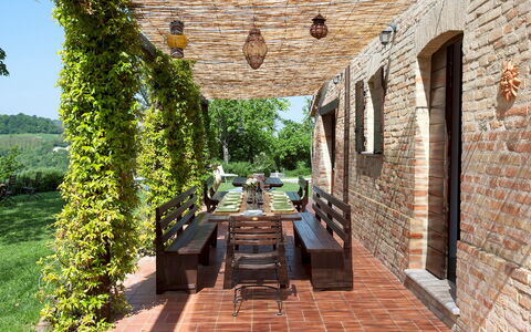 Casa Melograno 11+2: Furniture, Wood, Outdoor Furniture, Table, Outdoor Table, Brick, Garden, Chair, Wood Stain, Kitchen & Dining Room Table