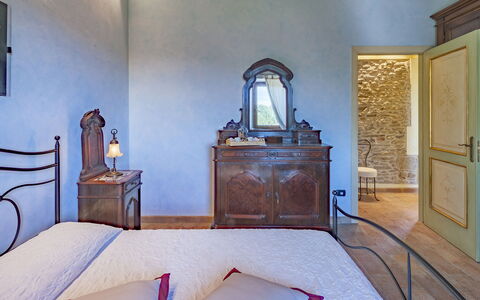 Villa Il Baiocco 8: Furniture, Interior Design, Wall, Flooring, Floor, Ceiling, Bedroom, Room, Lighting, Bed
