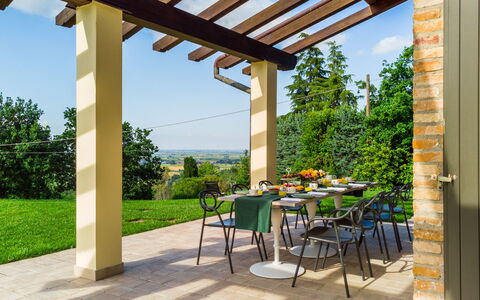 Villa Pergola 8: Furniture, Outdoor Furniture, Chair, Land Lot, Shade, Garden, Outdoor Table, Outdoor Structure, Backyard, Eco Hotel