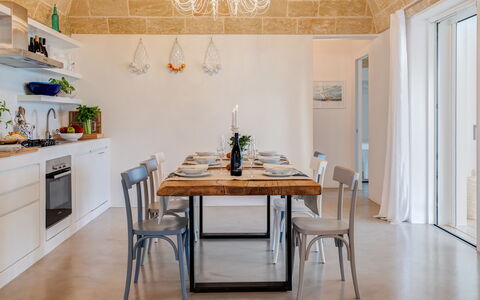 Villa la Pupazza 8: Furniture, Interior Design, Flooring, Chair, Table, Wood, Kitchen & Dining Room Table, Dining Room, Ceiling, Floor