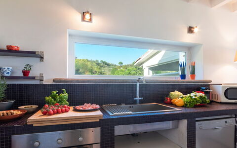 Villa Bubi 8+1: Kitchen, Countertop, Furniture, Plumbing Fixture, Flowerpot, Houseplant, Tap, Kitchen Appliance, Food, Light Fixture