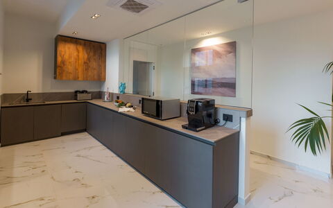 Villa Ingrid 12: Interior Design, Kitchen, Countertop, Flooring, Wood, Furniture, Kitchen Appliance, Ceiling, Cabinetry, Floor
