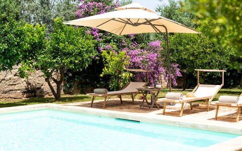 Masseria Tarsia Incuria 8+4: Umbrella, Outdoor Furniture, Swimming Pool, Furniture, Resort, Shade, Garden, Chair, Eco Hotel, Sunlounger
