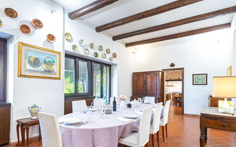 Tenuta Contessa Chiara 17: Interior Design, Furniture, Ceiling, Room, Flooring, Table, Floor, Lighting, Dining Room, Kitchen & Dining Room Table