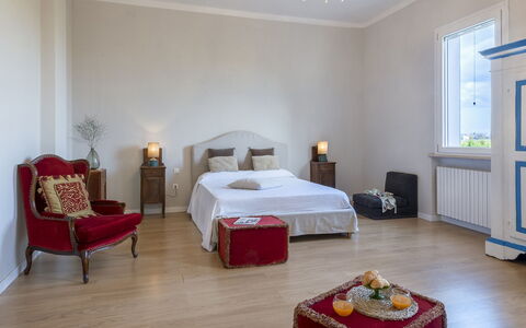 Villa Rustica 8: Furniture, Interior Design, Flooring, Wall, Floor, Wood, Bedroom, Room, Bed, Ceiling