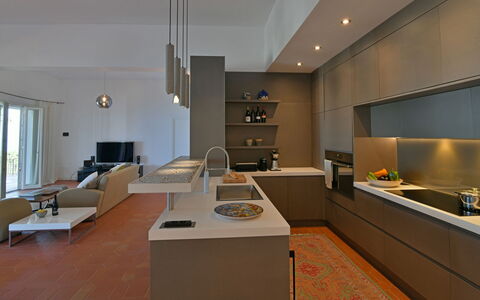 Villa Armonia 8: Interior Design, Kitchen, Flooring, Countertop, Furniture, Ceiling, Floor, Kitchen Appliance, Room, Light Fixture