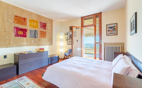 Villa degli Ulivi 8: Bed, Furniture, Interior Design, Flooring, Floor, Bedroom, Wall, Wood, Bed Sheet, Room