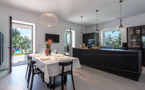 Villa Petrillo 6: Furniture, Interior Design, Ceiling, Home, Kitchen, Countertop, Flooring, Light Fixture, Chair, Lighting
