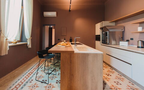 Villa Sumac 6: Interior Design, Flooring, Furniture, Kitchen, Countertop, Floor, Wood, Cabinetry, Home, Light Fixture