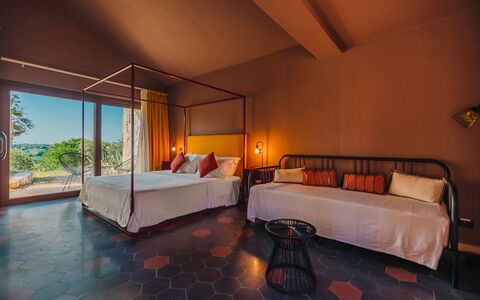 Villa Sumac 6: Furniture, Bedroom, Bed, Floor, Interior Design, Flooring, Lighting, Bed Sheet, Bed Frame, Bedding