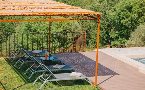 Villa Sumac 6: Wood, Swimming Pool, Shade, Outdoor Furniture, Wood Stain, Garden, Outdoor Structure, Eco Hotel, Hardwood, Backyard