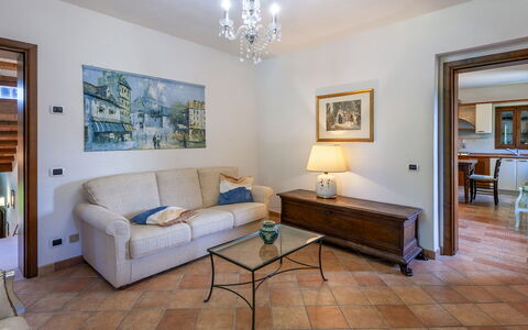 Villa Banci 8: Furniture, Interior Design, Couch, Flooring, Floor, Living Room, Ceiling, Room, Table, Picture Frame
