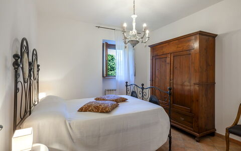 Villa Banci 8: Furniture, Interior Design, Bed, Bedroom, Wall, Flooring, Bed Sheet, Floor, Bedding, Ceiling
