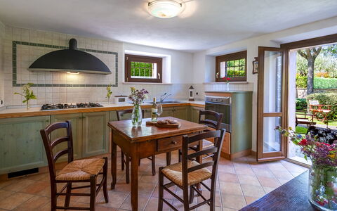 Villa Banci 8: Furniture, Interior Design, Wood, Flooring, Kitchen, Table, Countertop, Ceiling, Lighting, Home