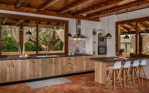 Villa Cutrera 8: Kitchen, Furniture, Wood, Flooring, Interior Design, Cabinetry, Countertop, Ceiling, Floor, Wood Flooring