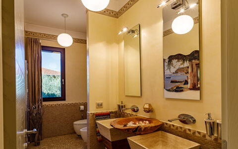 Villa Alais 8: Bathroom Sink, Interior Design, Plumbing Fixture, Bathroom, Wall, Sink, Mirror, Flooring, Ceiling, Tap
