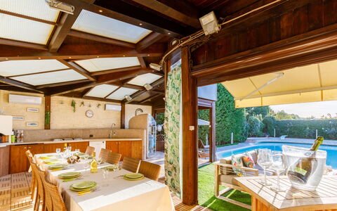 Villa Alais 8: Wood, Flooring, Floor, Interior Design, Resort, Furniture, Swimming Pool, Wood Stain, Ceiling, Eco Hotel