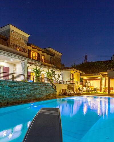 Villa Alais 8: Blue, Swimming Pool, Night, Residential Area, Resort, Lighting, Home, Electricity, Eco Hotel, Landscape Lighting