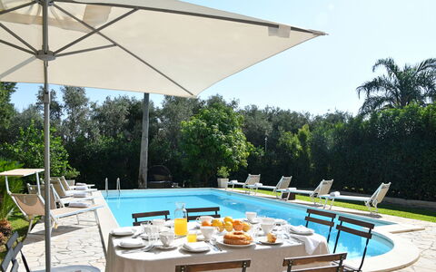 Villa Afrodite 8: Swimming Pool, Furniture, Umbrella, Outdoor Furniture, Resort, Chair, Sunlounger, Shade, Eco Hotel, Leisure