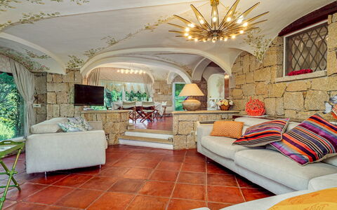 Villa Stella 6: Interior Design, Furniture, Flooring, Ceiling, Floor, Room, Couch, Living Room, Chair, Houseplant