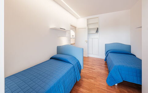 Villa Bellina 6: Flooring, Floor, Interior Design, Ceiling, Apartment, Room, Bedroom, Bed, Bed Frame, Bedding