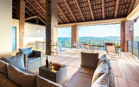 Casa Leonarda 8+2: Deck, Wood Flooring, Balcony, Outdoor Furniture, Chair, Hardwood, Porch, Wood Stain, Plank, Villa