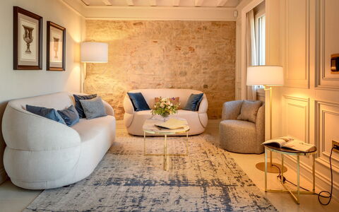 Santa Maria Maddalena 10: Furniture, Interior Design, Couch, Wall, Flooring, Living Room, Floor, Textile, Room, Lighting
