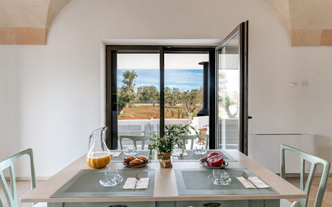 Villa Belkis 6: Furniture, Kitchen & Dining Room Table, Table, Interior Design, Chair, Dining Room, Coffee Table, Houseplant, Wood Stain, Restaurant