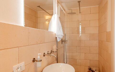 Villa Belkis 6: Wall, Interior Design, Bathroom Sink, Flooring, Plumbing Fixture, Bathroom, Wood, Floor, Tap, Lighting