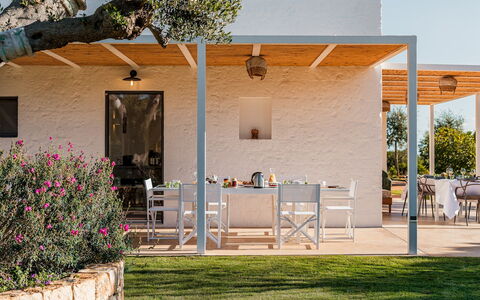 Borgo Dell'Agrumeto 8: Furniture, Outdoor Furniture, Chair, Table, Outdoor Table, Kitchen & Dining Room Table, Shade, Porch, Patio, Outdoor Structure
