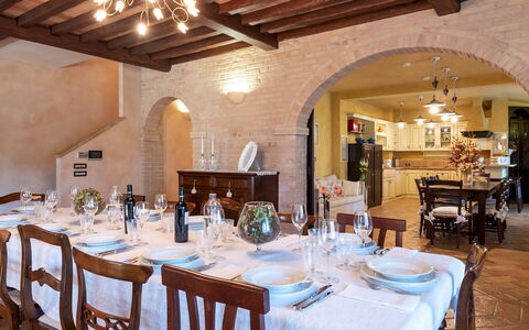 Villa Isotta 8+4: Furniture, Interior Design, Flooring, Table, Chair, Ceiling, Wood, Dining Room, Kitchen & Dining Room Table, Floor